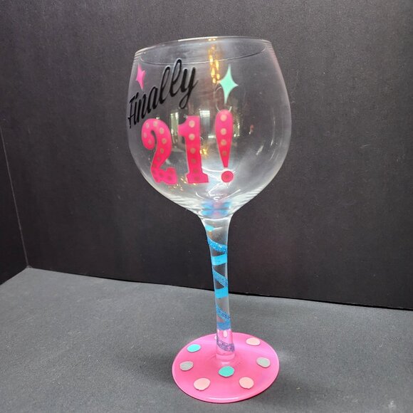 Finally 21 Birthday Wine Glass Hand Painted 15 oz Decorative 8.5'' Tall - Picture 3 of 7